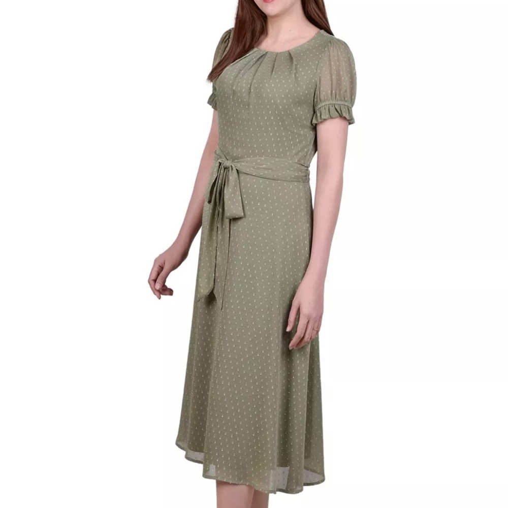 NY COLLECTION Swiss dot belt dress